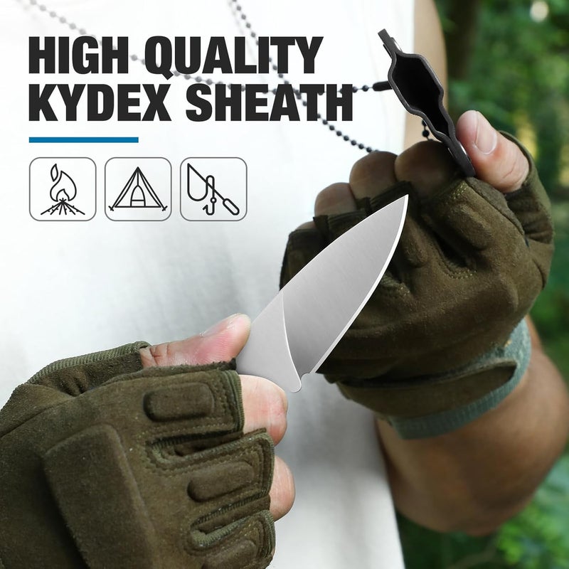 Omesio Compact Neck Knife with Clip, 5.82" Neck Knife with Sheath and Necklace, D2 Steel 2.99-Inch Blade, Full Tang G10 Handle, Fixed Blade for EDC, Hiking, Camping - Image 3